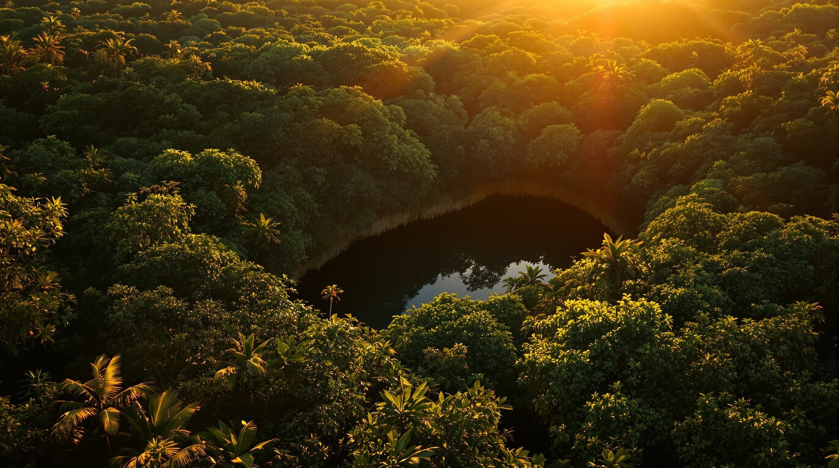 Vista aérea de la selva de Tulum al atardecer